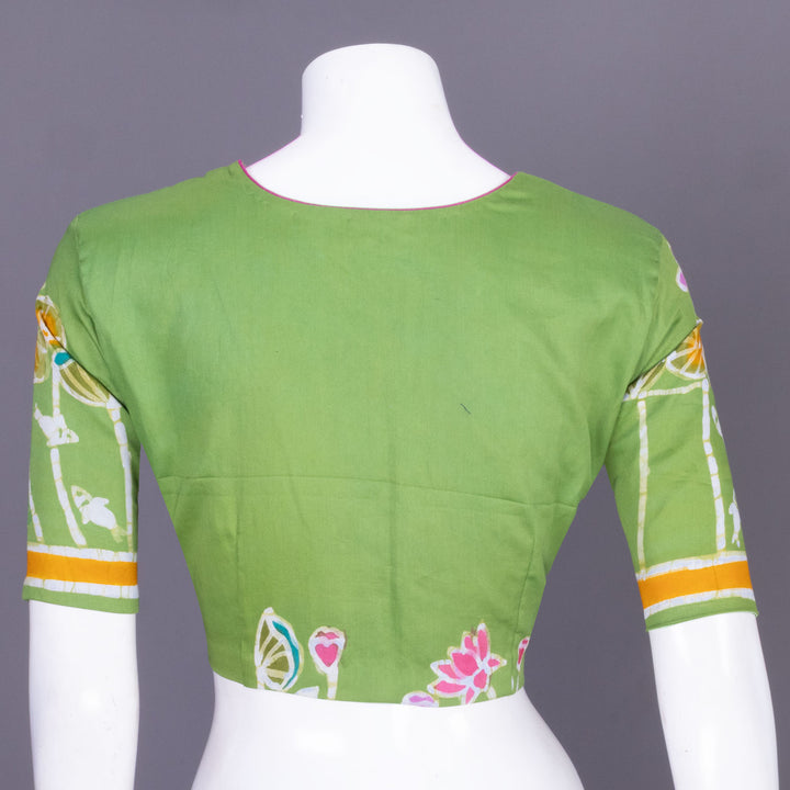 Green Batik Handpainted Cotton Blouse 10070215 - Avishya