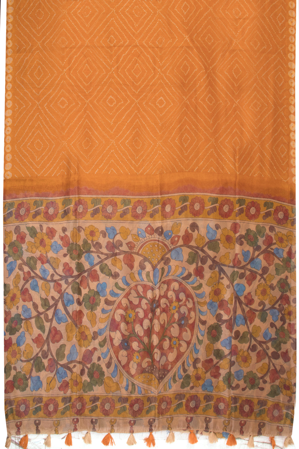 Dutch Orange Digital Printed Linen Saree with Kalamkari Pallu 10070295- Avishya