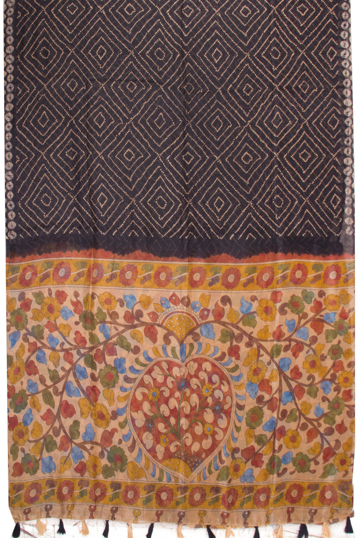 Ebony Black Digital Printed Linen Saree with Kalamkari Pallu 10070296 - Avishya