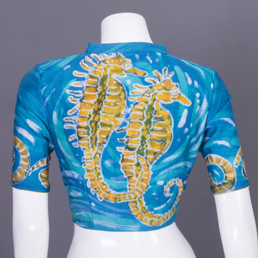 Ocean Blue Batik Handpainted Cotton Blouse - Avishya