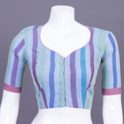Steel Blue Striped Andhra Cotton Blouse 10070432