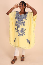 Lemon Yellow Sozni Embroidered Cotton Kaftan 10070450