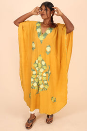 Yellow Sozni Embroidered Cotton Kaftan 10070451