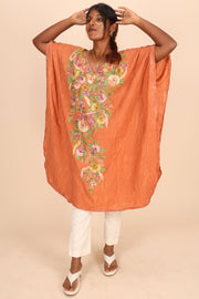 Brick Orange Sozni Embroidered Cotton Kaftan 10070457
