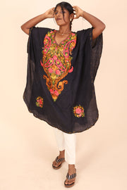 Black Sozni Embroidered Cotton Kaftan 10070455