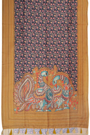 Black Printed Kalamkari Tussar Silk Saree with Kantha Border 10070518