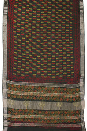 Dark Green Hand Block Printed linen saree