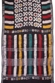 Black Hand Block Printed linen saree