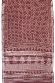 Deep Maroon Hand Block Printed linen saree