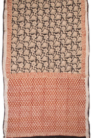 Black Hand Block Printed linen saree