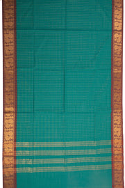 Seagrass Teal Green Handloom Kanchi Cotton Saree With Peacock Zari Border 10076591