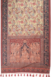 Light Olive Green Kalamkari Print Malai Cotton Saree 