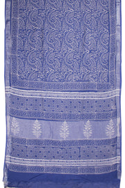 Blue Hand Block Printed Linen Saree