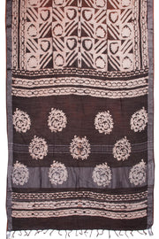 Brown And Orange Half & Half Hand Block Printed Linen Saree 