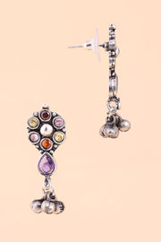 Multi Stone Oxidised Earring With Ghungroo