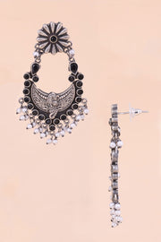 Oxidised Chaandbalis Earring With Peacock Motif