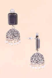 Oxidised Black Stone Dome Jhumka