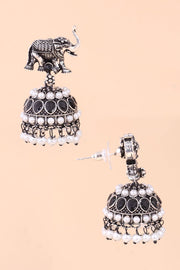 Oxidised Jhumka Earring With Elephant Motif