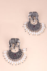 Oxidised Chaandbalis Earring With Elephant Motif