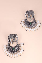 Oxidised Chaandbalis Earring With Elephant Motif