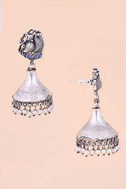 Oxidised Earring With Peacock Motif