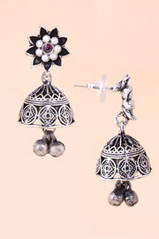Oxidised Floral Earring With Pearls