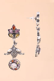 Multi Colour Oxidised Earring With Peacock Motif