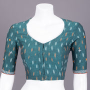 Blue Ikat Mirror Work Embroidered Cotton Blouse