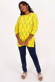 Yellow Rose Kutchi Hand Block Printed Cotton Kurti 10071556