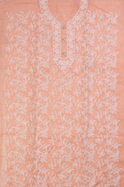 Peach Embroidered Silk 3-Piece Salwar Suit Material 10071610