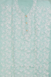 Teal Green Embroidered Silk 3-Piece Salwar Suit Material 10071611