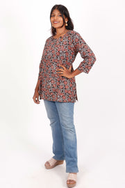 Rustic Black Ajrakh Printed Cotton Kurti 10072039