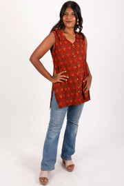 Persian Red Ajrakh Printed Cotton Kurti 10072041