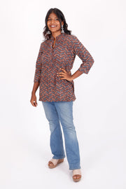 Deep Brown Ajrakh Printed Cotton Kurti 10072042