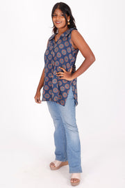 Ebullient Blue Ajrakh Printed Cotton Kurti 10072043