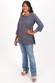 Warriors Blue Ajrakh Printed Cotton Kurti 10072044