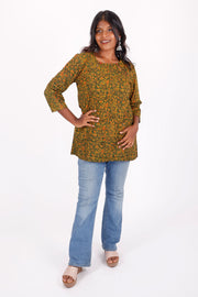 Dark Olive Green Ajrakh Printed Cotton Kurti 10072049