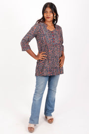 Chinese Blue Ajrakh Printed Cotton Kurti 10072056