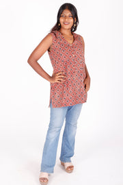 Pigment Red Ajrakh Printed Cotton Kurti 10072059