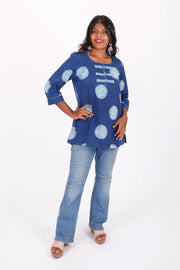 Indigo Circle Motif Hand Block Printed Cotton Kurti 10072061