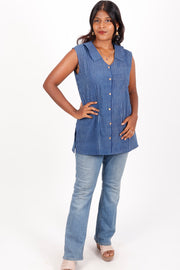 Indigo Striped Hand Block Printed Cotton Kurti 10072064