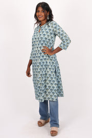 Blue Handblock Vanaspathi Printed Cotton Kurta