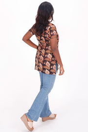 Brown Coffee Jahota Hand Block Cotton Kurti 10072353