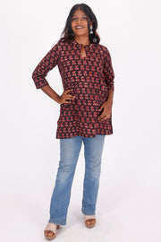 Dark Sienna Black Jahota Hand Block Cotton Kurti 10072354