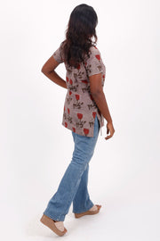  Dusty Gray Jahota Hand Block Cotton Kurti 10072360