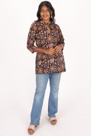 Bistre Brown Jahota Hand Block Cotton Kurti 10072361