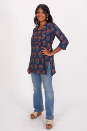 Chinese Blue Ajrakh Printed Cotton Kurti 10072365