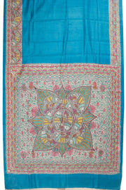 Blue Hand Painted Madhubani Tussar Silk Saree 10072736