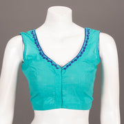 Aqua Blue Embroidered Slub Cotton Blouse 10073403