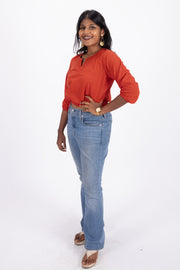  Red Handcrafted Stripes Cotton Crop Top 10073980